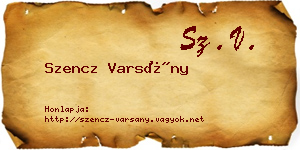 Szencz Varsány névjegykártya